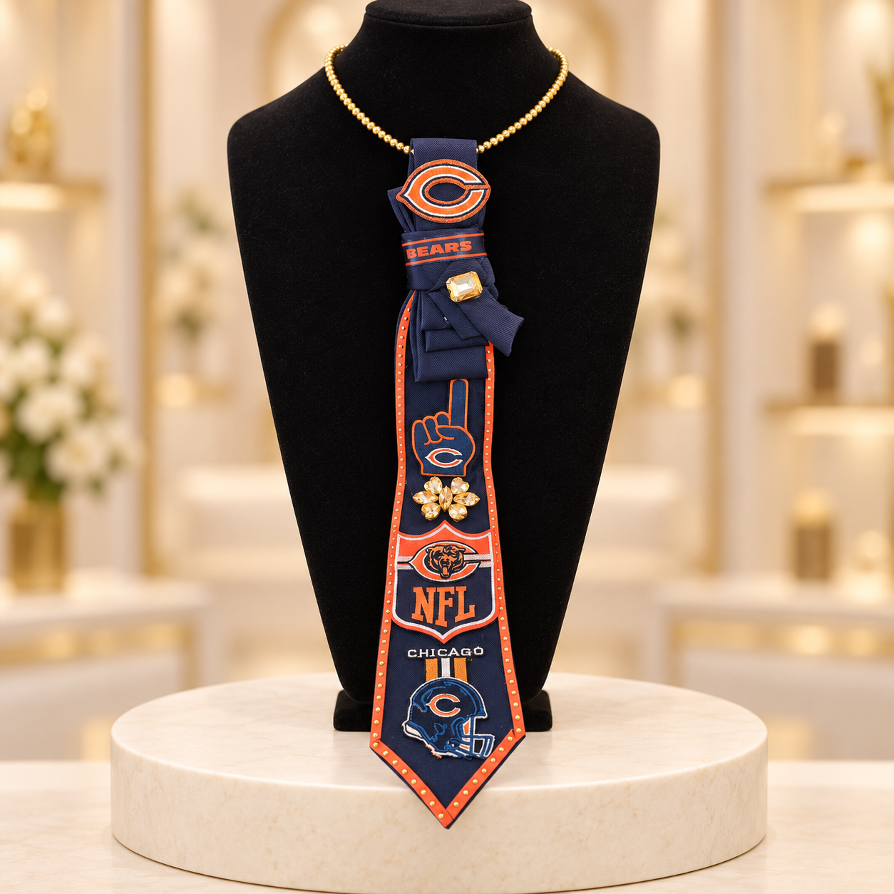 Chicago Bears Tie on Matte-Black Bust.png