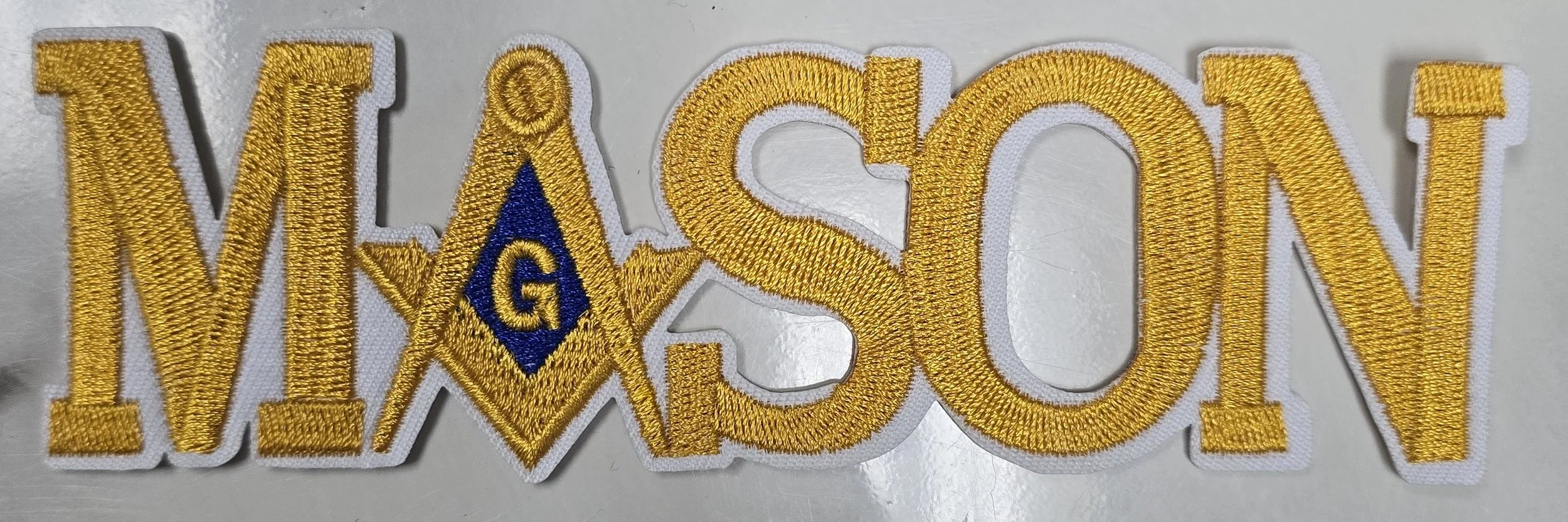Gold MASON Masonic Embroidered Patch – White Border Edition