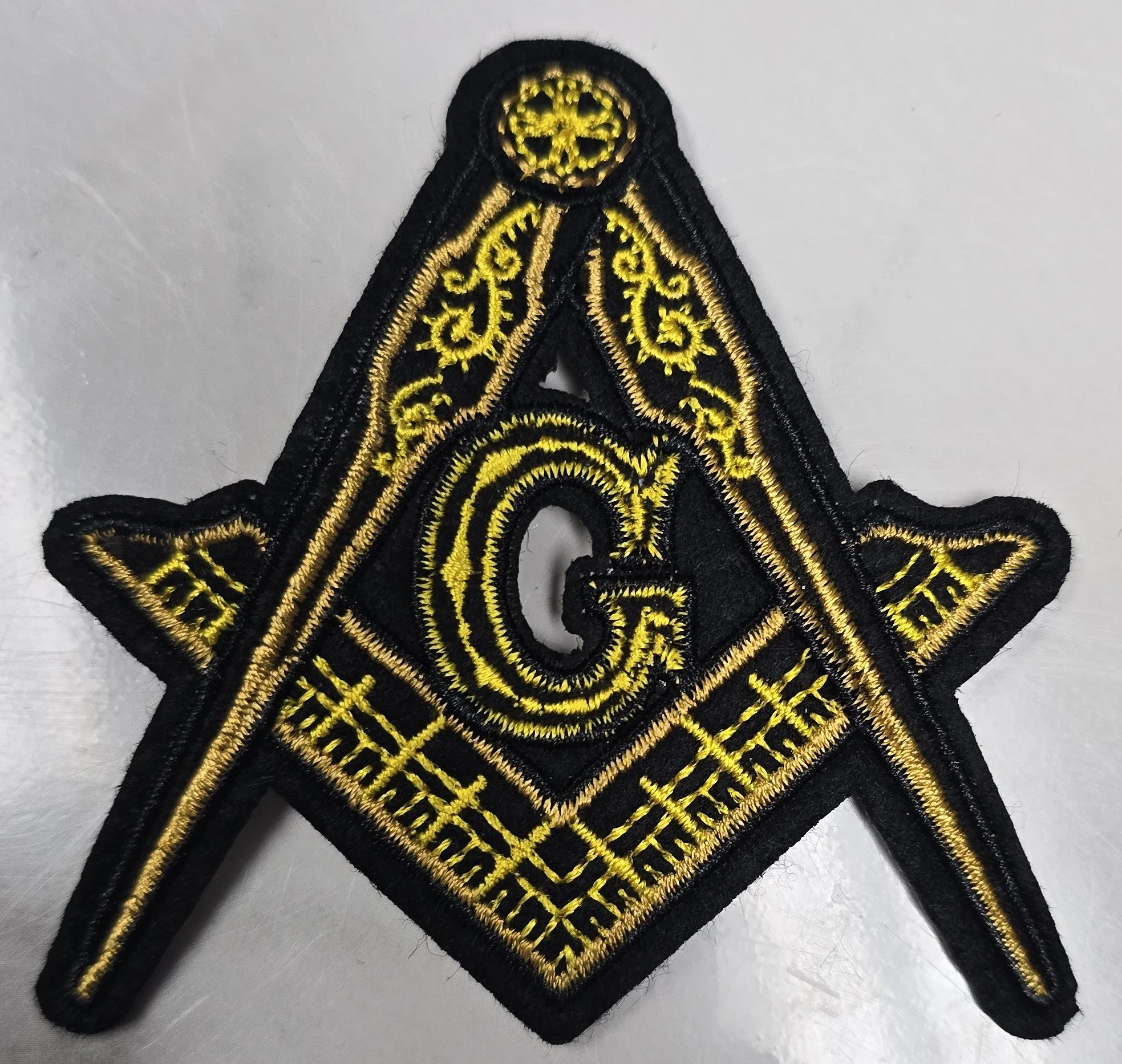 Classic Gold Masonic Square & Compass Embroidered Patch