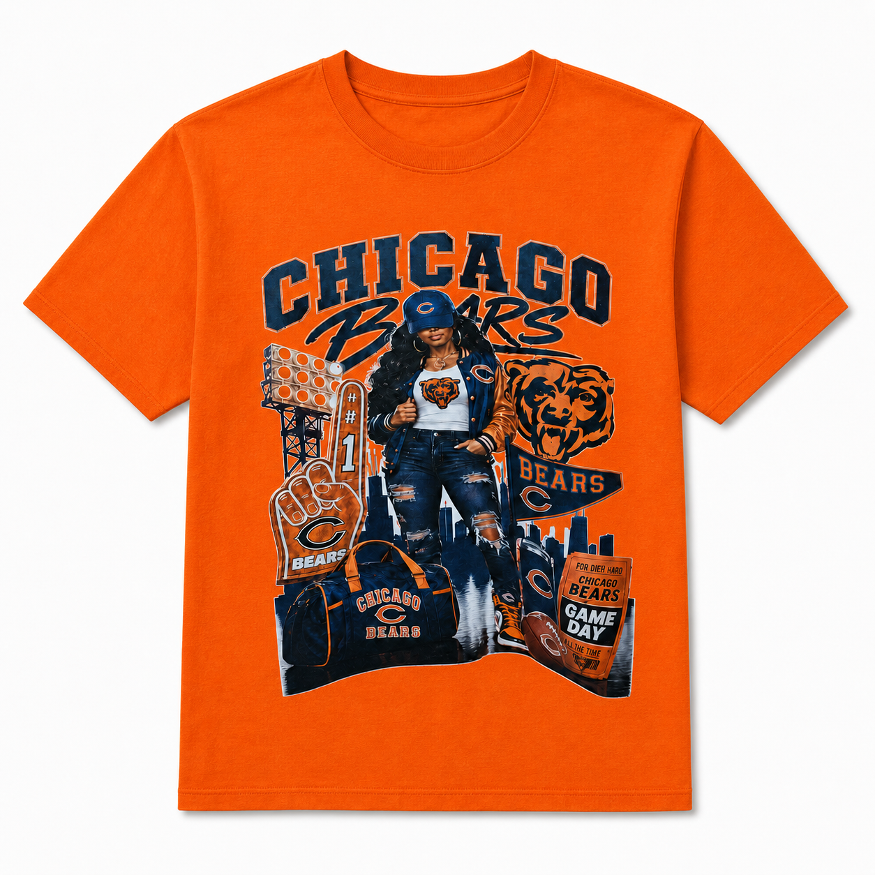 Orange Chicago Bears collage T-shirt.png