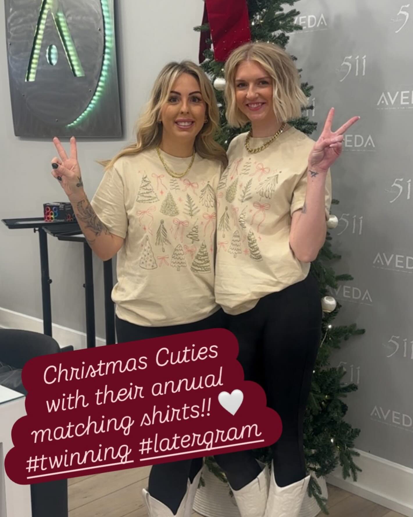 Christmas cuties in their annual matching outfits!! 🎄🤍 

#salonandspa511 #merrychristmas #twinning #latergram