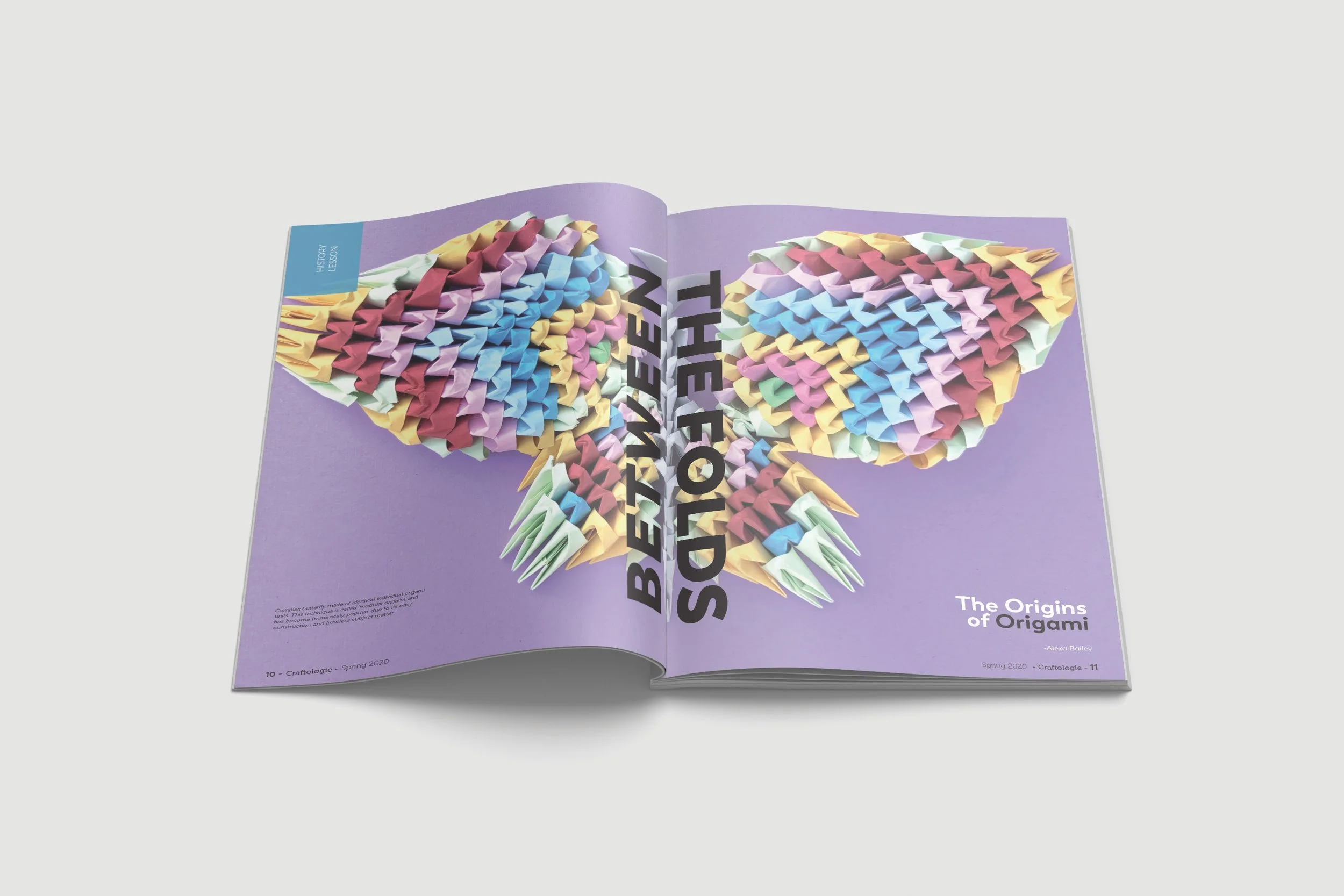 The modular origami butterfly photographed for the magazine was made by me— couldn't find one I liked in stock photography. In line with my personal philosophy, "If you can't find it, make it!"