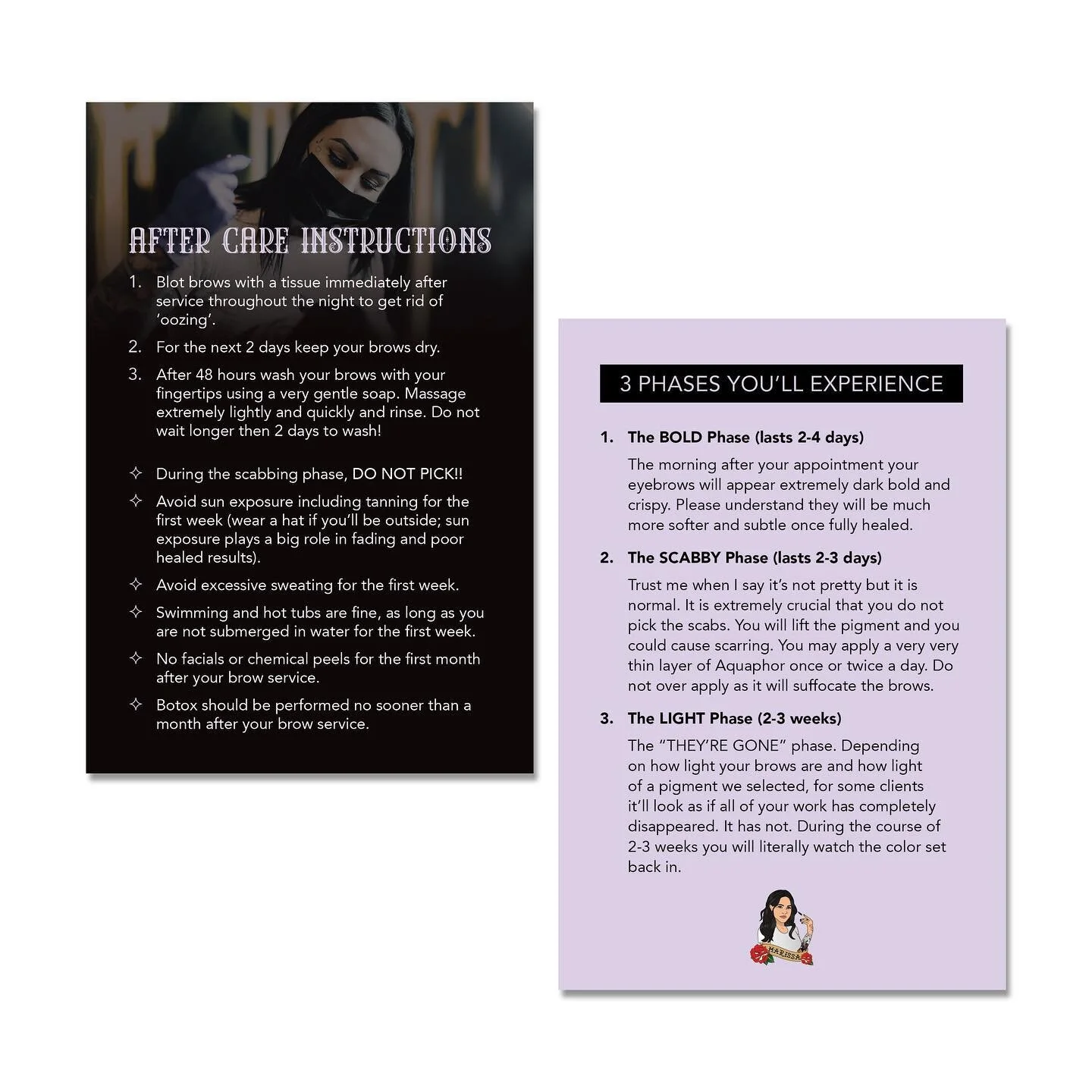 4x6 Aftercare postcard design. 

It&rsquo;s always important to have clear instructions and guidance for any client! Make sure to check out @brows_by_marissa. She makes sure every part of the microblading process is clear and comfortable for you!

#g