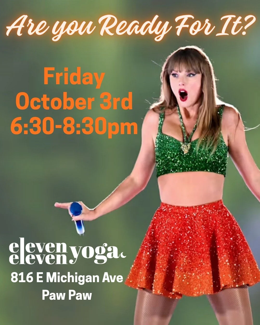 Calling all Swifties! Are you Ready For It? Just 3 days until we yoga our way through the Eras and celebrate the release of The Life of a Showgirl! 

Get ready for:
-Era-inspired yoga flow (beginner friendly!)
-TS12 listening party
-Themed snacks
-Sw