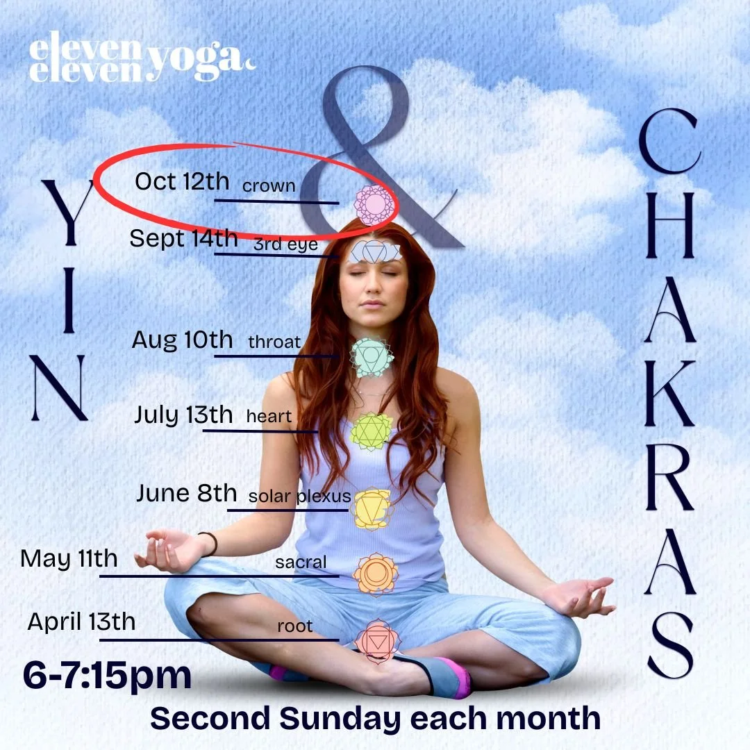 This Sunday, join Sarah for the final class in her Yin &amp; Chakras series &mdash; Yin &amp; the Crown Chakra. Tap into stillness, spaciousness, and connection to something greater through a deeply grounding Yin practice. No previous classes needed 