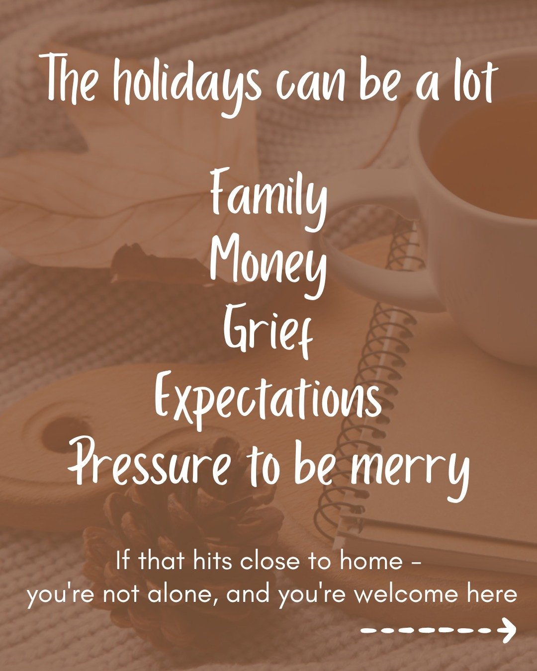 The holidays can be a lot. Family, money, grief, expectations, the pressure to be merry. If that hits close to home, you're not alone.

So on Sunday, November 8th, we're holding space for a gentler kind of afternoon. Staying Grounded Through the Holi