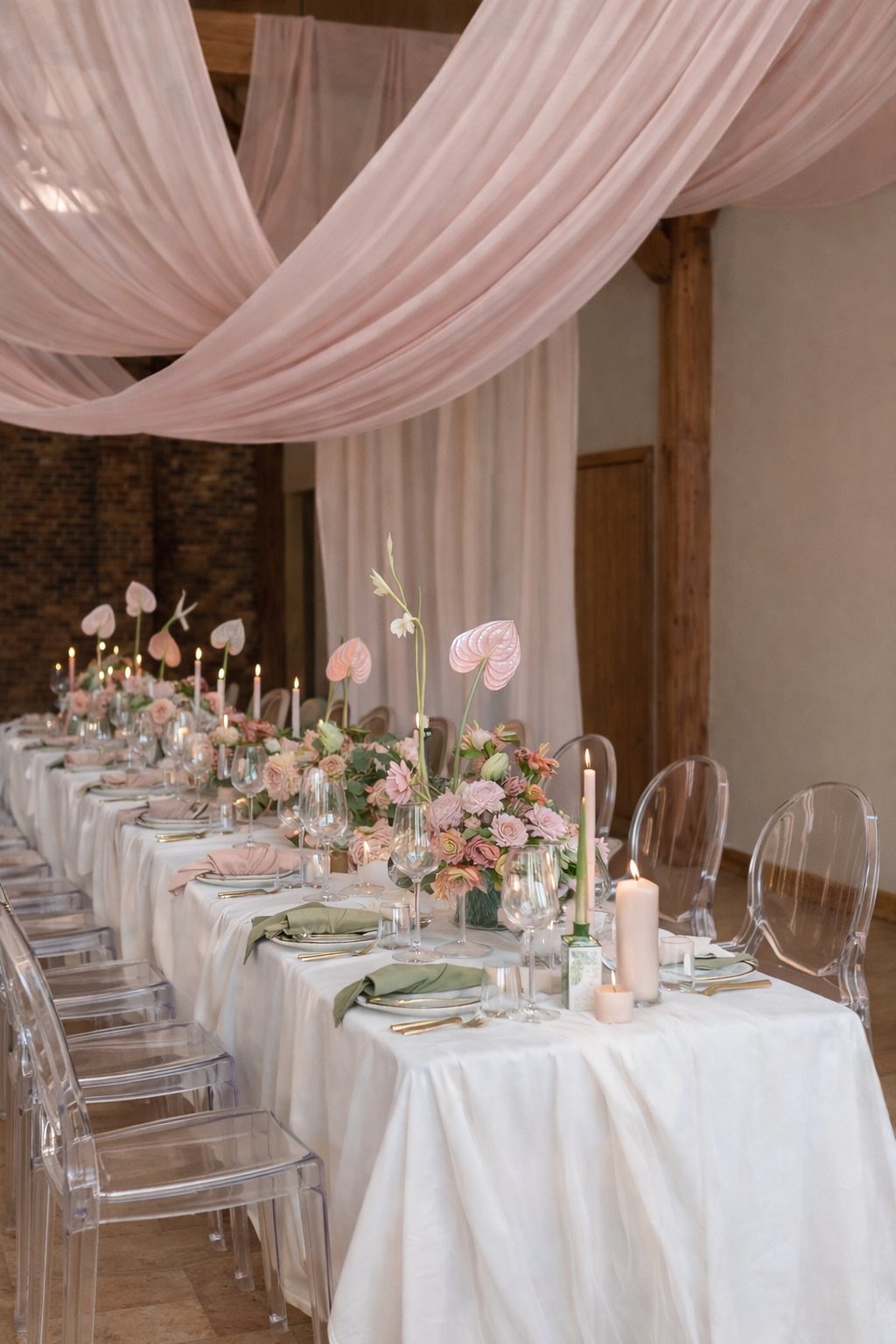 Blush Wedding Table Decor Setup