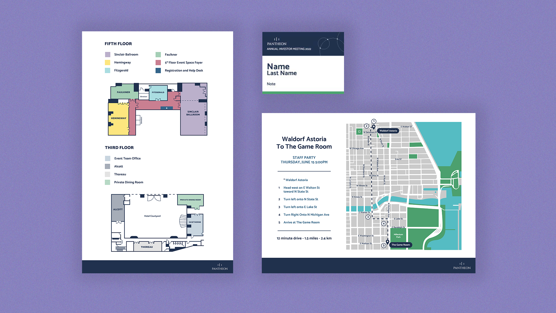 Finance: Pantheon, map and name tag design