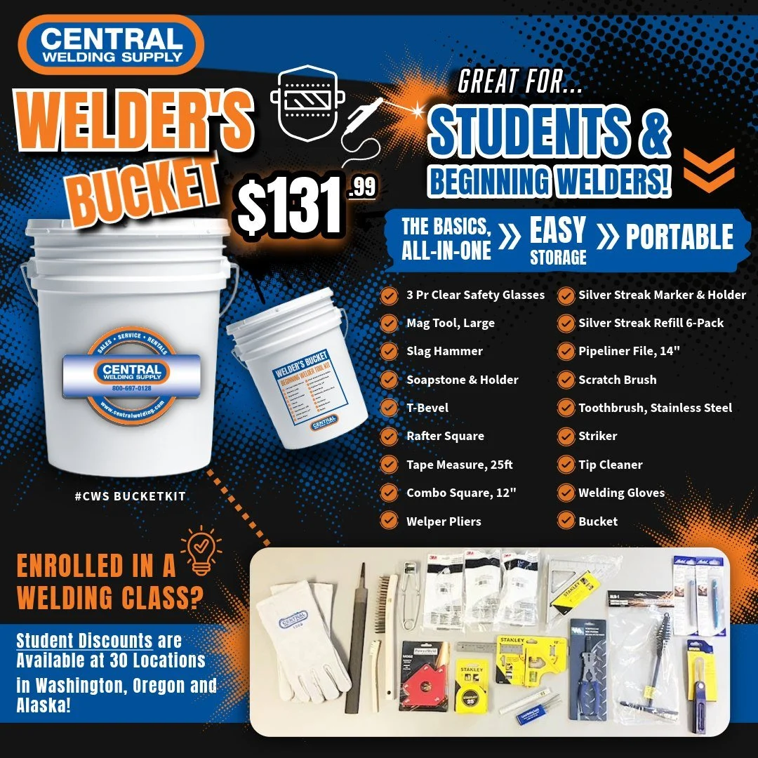 Attention all students and aspiring welders! 📣

Gear up for Back-to-School with incredible SAVINGS! Check out the Welder&rsquo;s Bucket Kits&ndash; the perfect all-in-one solution for beginners. Compact and portable, it has everything you need to ki