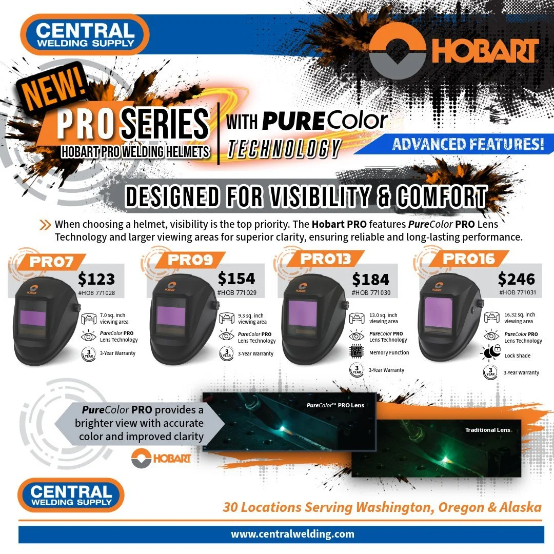 🎉NEW!🎉 PRO Series Helmets - from HOBART! With PureColor Technology AND Advanced features!✨😎

When choosing a helmet, visibility is the top priority. The Hobart PRO features PureColor PRO Lens Technology and larger viewing areas for superior clarit