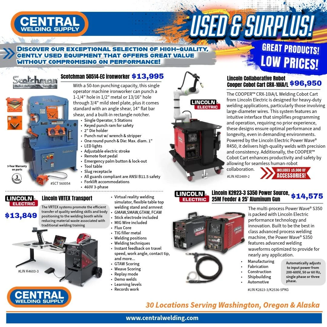 Discover our exceptional selection of high-quality, gently used equipment that offers great value without compromising on performance! 😎✨

💥Scotchman 50514-EC ironworker - $13,995

💥Lincoln VRTEX Transport - $13,849

💥Lincoln K2823-3 S350 Power S