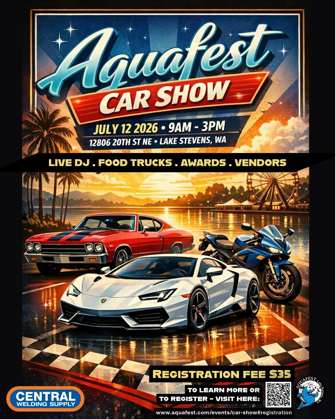 Hey there, car lovers! 📣🚗✨

Come join the 2026 Aquafest Car Show! 

Whether you have a classic, modern, custom ride, or anything in between, we&rsquo;d love to see you there for an awesome day of fun! 

📅 Sunday, July 12th 
📍 12806 20th St NE Lak