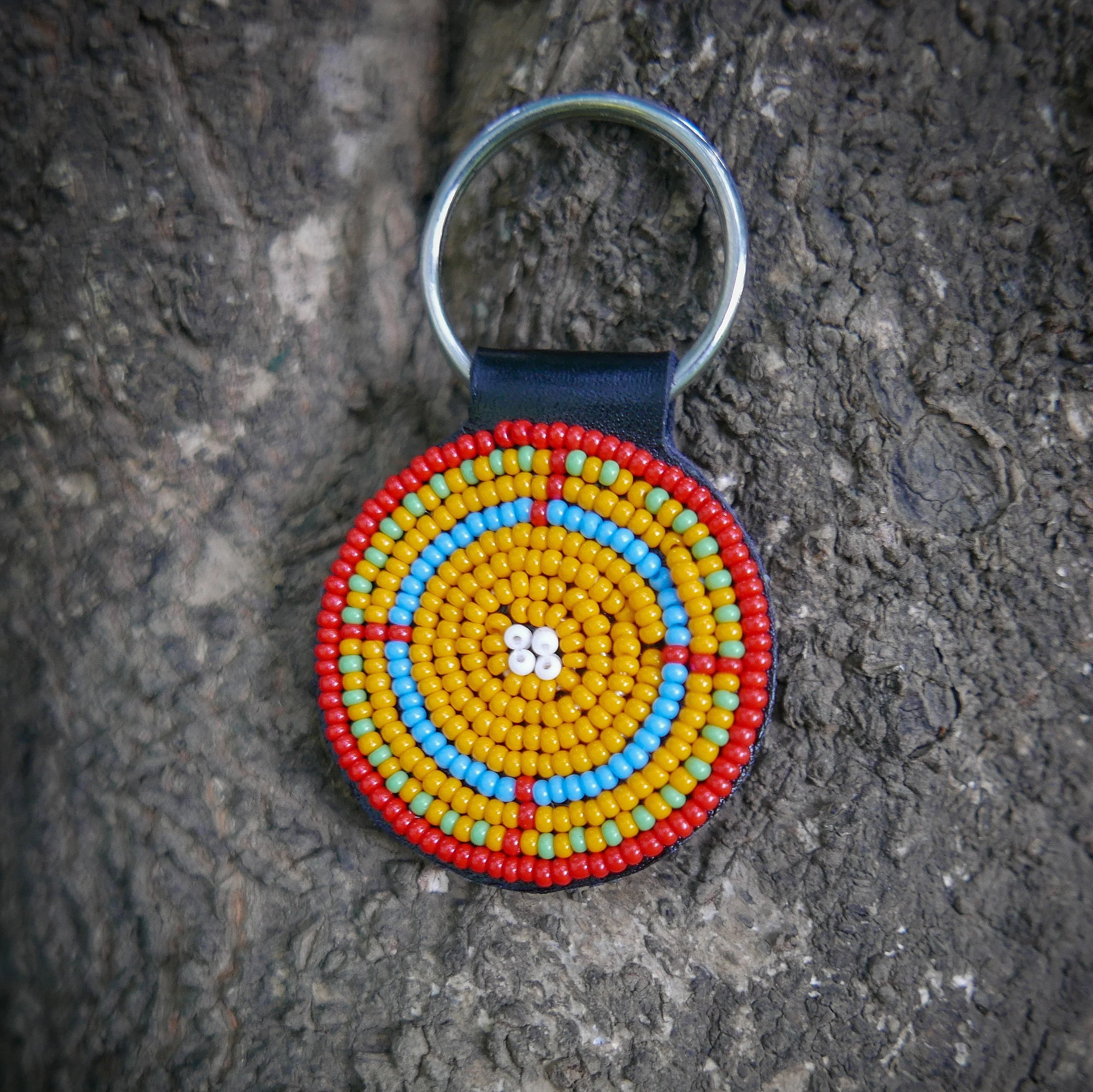 Beaded Leather Keychain