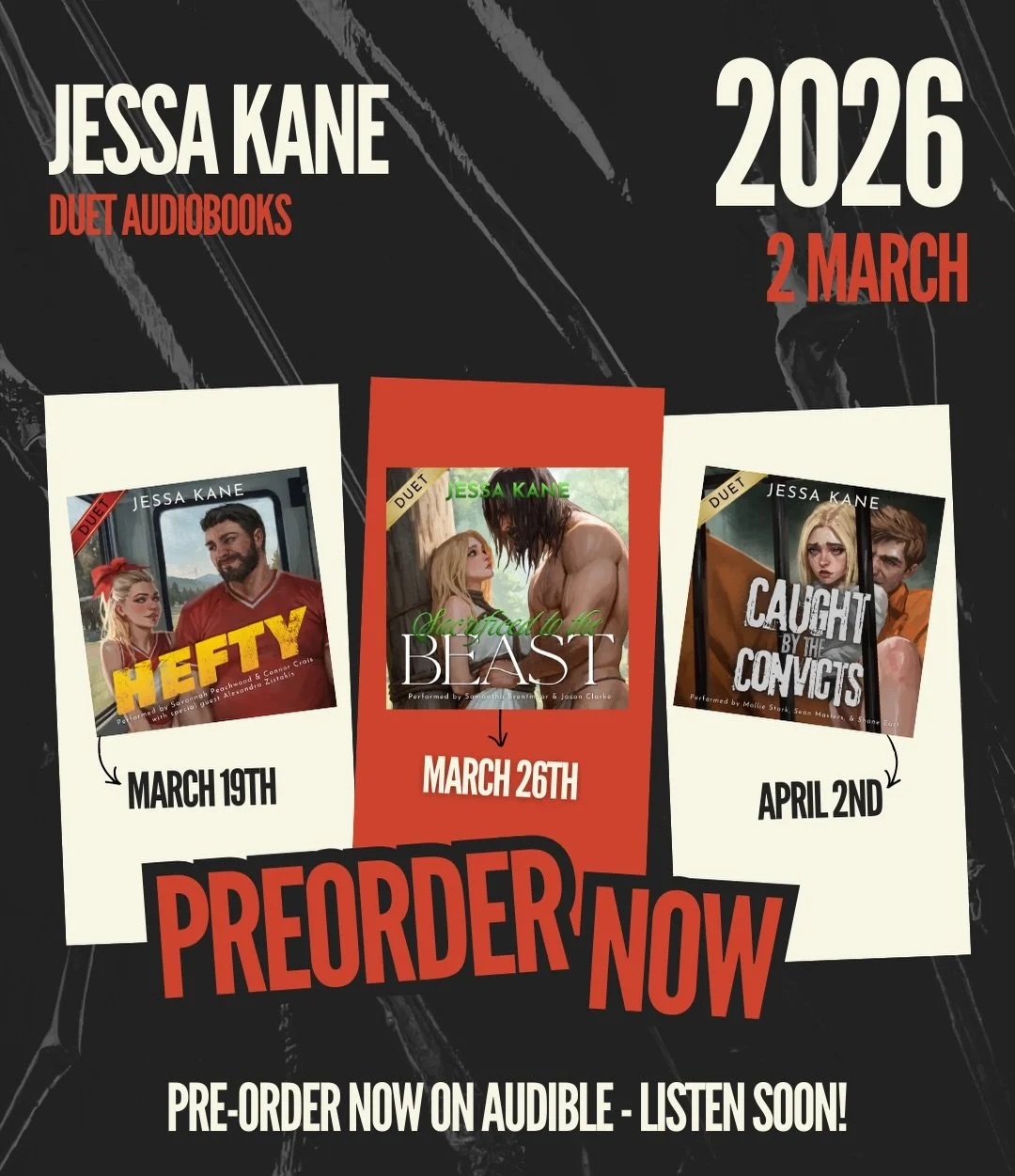 Three upcoming Jessa Kane audiobooks are now available for preorder! AND as an extra little treat, we&rsquo;ve shared a little sneak peek of some exclusive special print editions on the second slide 👀  Should we share a glimpse of the nsfw step back