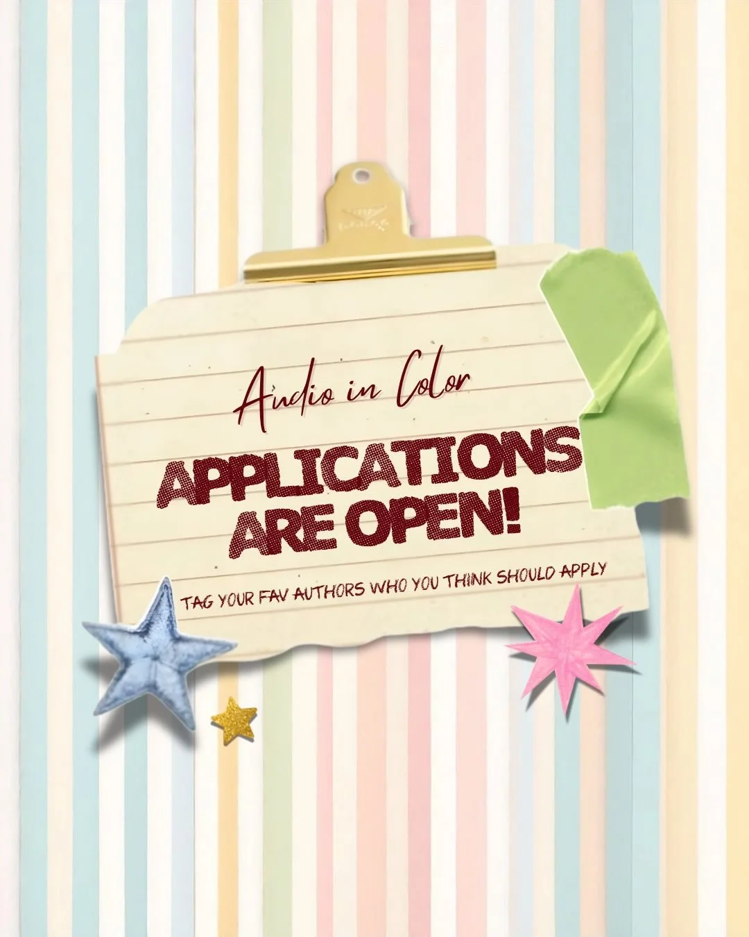The @audio_in_color grant is now open for applications! 

Audio in Color supports underrepresented authors writing in the romance genre seeking to produce their first self-published audiobook. 

Authors - let&rsquo;s hear your story! 

Readers - tag 
