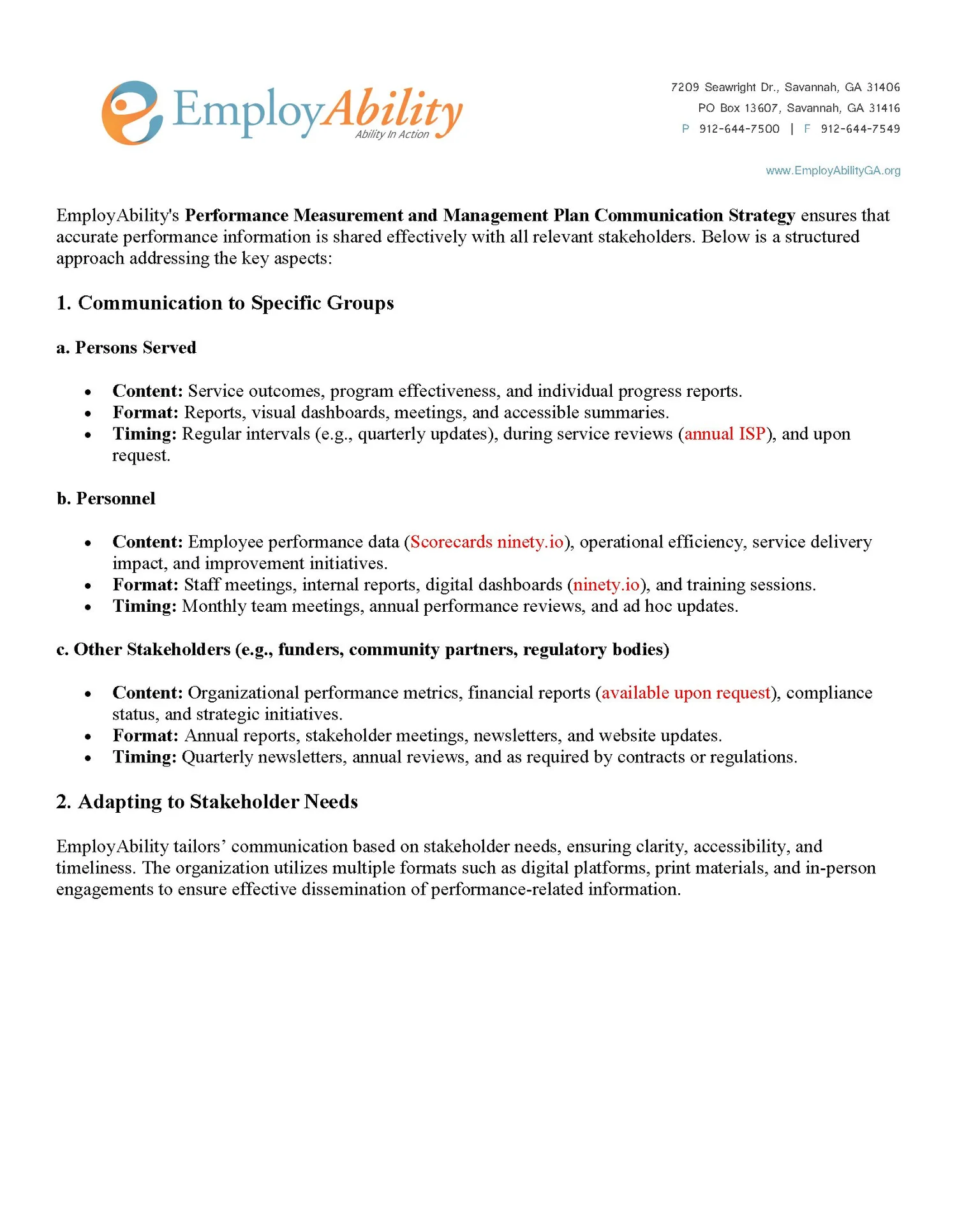 Performance Measurement and Management Plan Communication Strategy ...