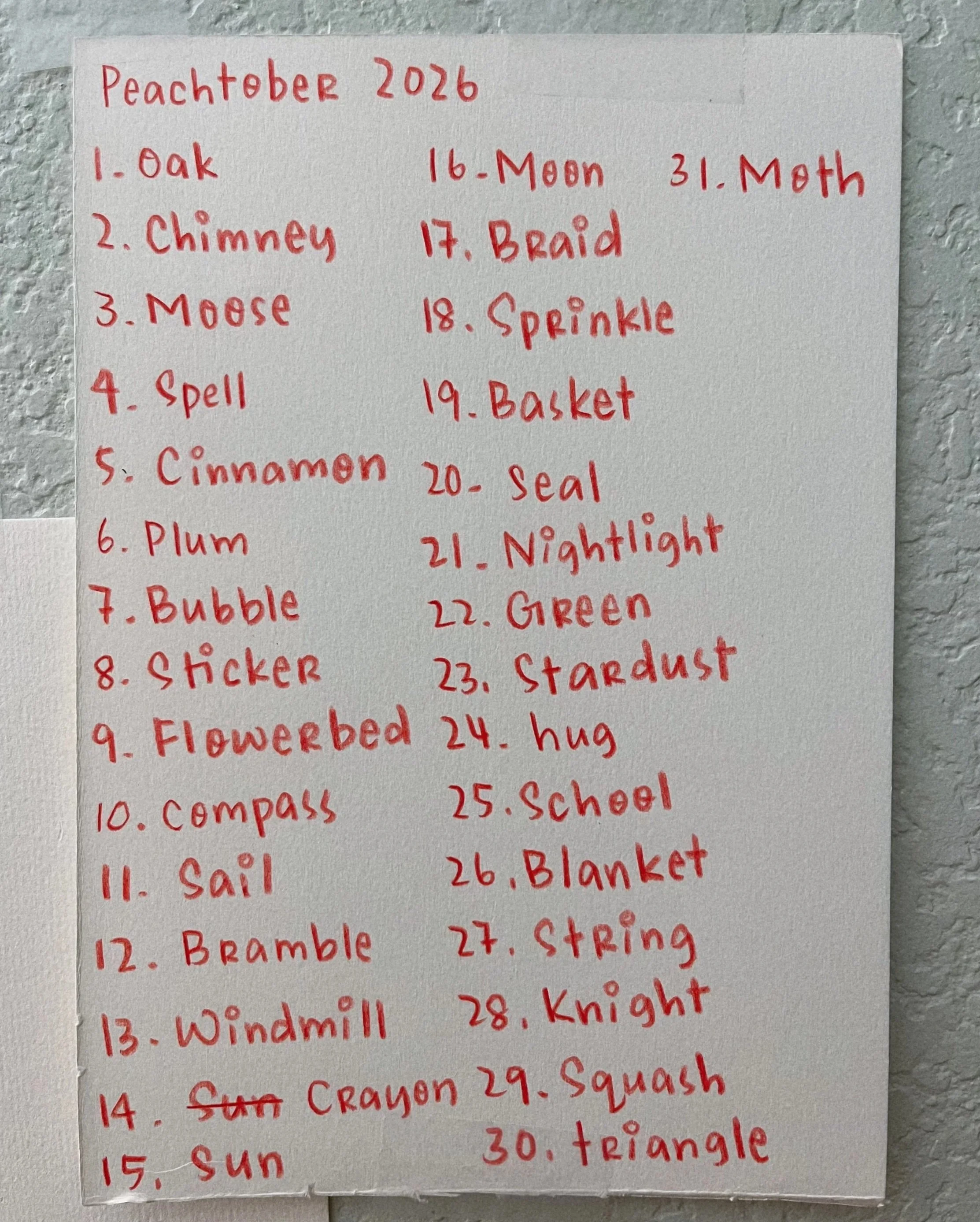 Peachtober 2026 prompt list