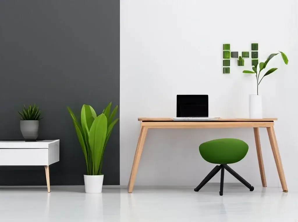 indoor setup of table chair and laptop