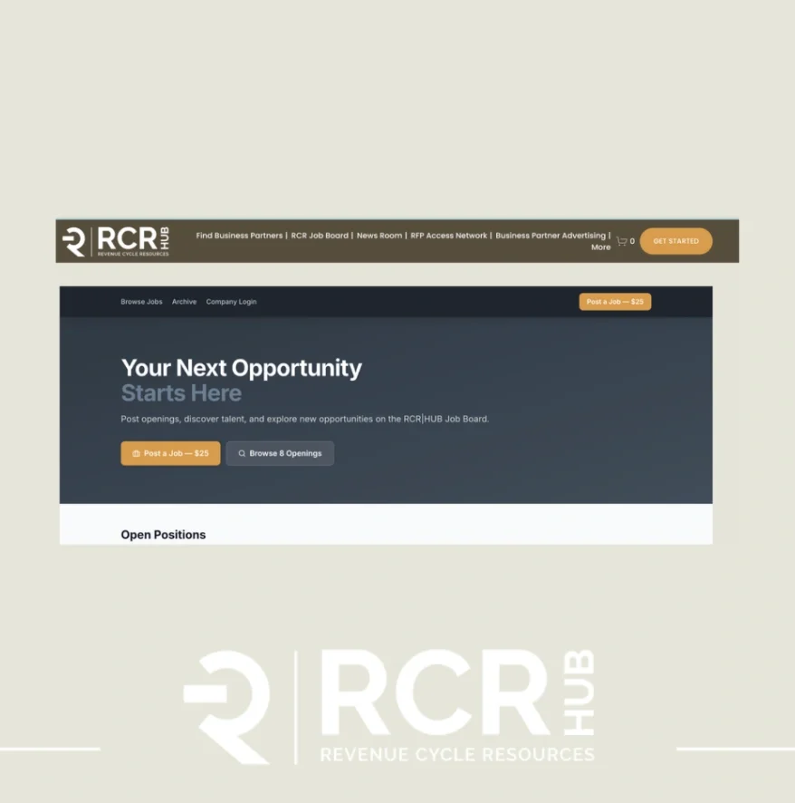 Explore Revenue Cycle career opportunities, healthcare RCM jobs, leadership openings, remote positions, and industry hiring trends through the RCR|HUB Job Board built for the Revenue Cycle CommUnity.
