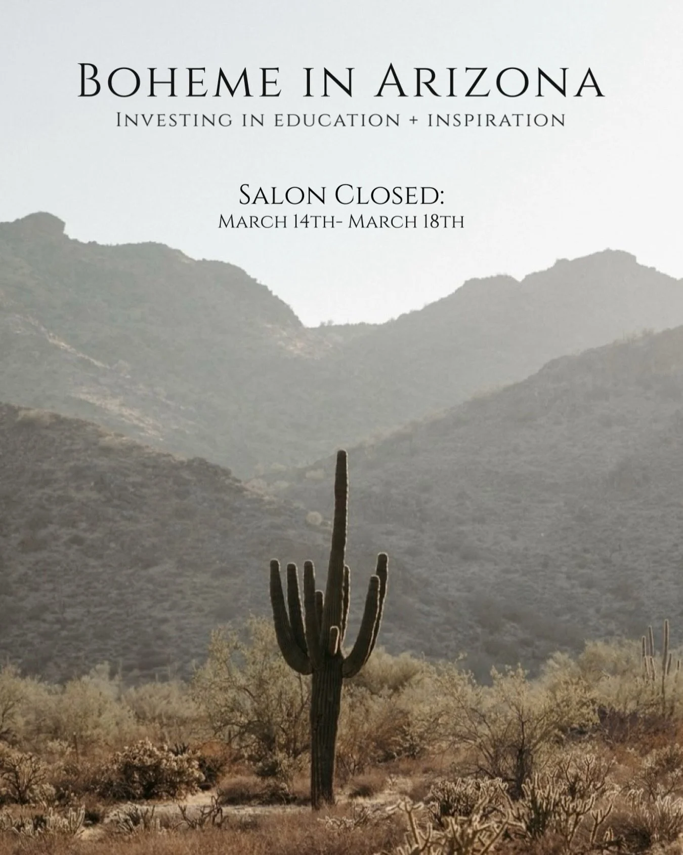 Boheme is on their way to Arizona for advanced education and inspiration 🌞

The salon will be closed while our team invests in new techniques and training to bring back to our valued guests. 

We can&rsquo;t wait to share everything we learn. ✨