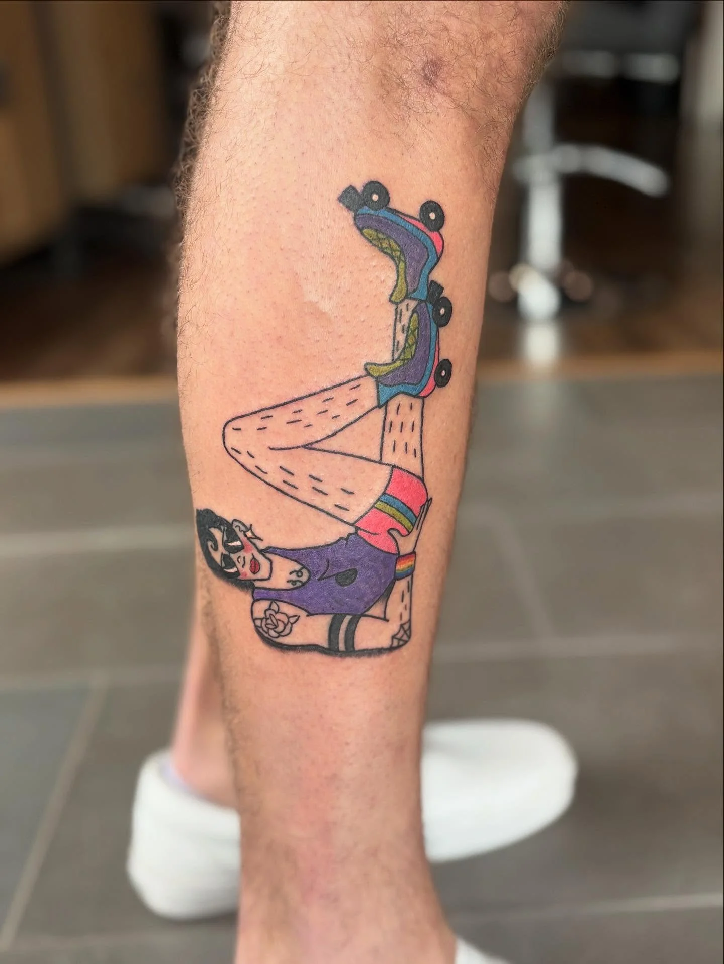 The very lovely @chris2thej asked for a gay pin-up &amp; so I created this character 🌈🛼 We are in love with him?? Please please please send me your pin-up requests 😻 #tattooapprentice #pinuptattoos #queerart