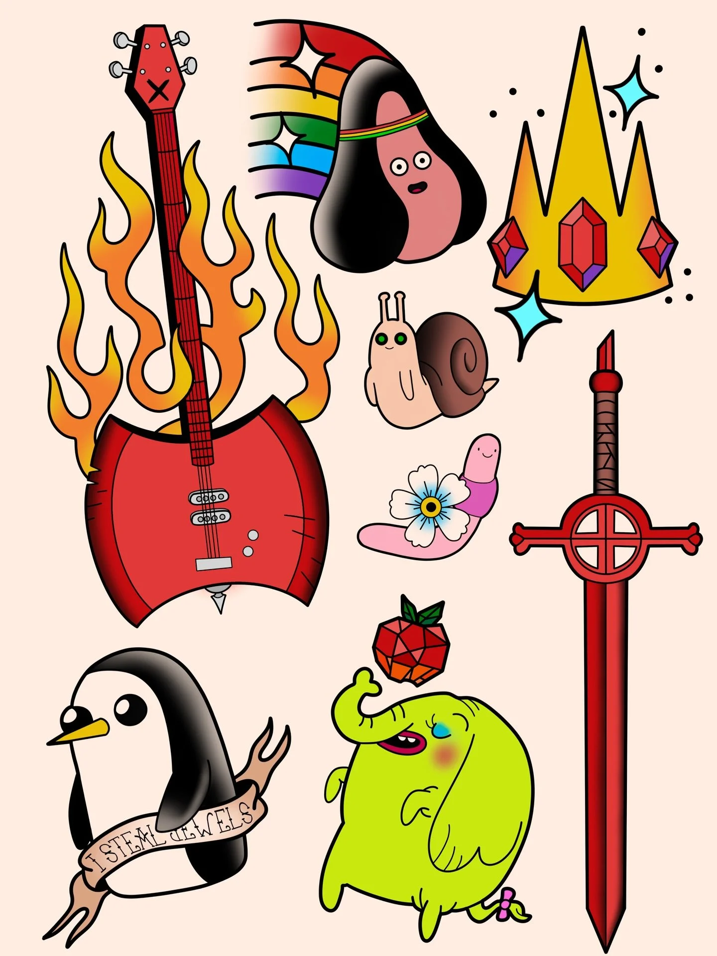 Some flash of my most favorite cartoon 🥲 Message me if you&rsquo;re interested in an Adventure Time tattoo 🌈

#adventuretime #adventuretimetattoo #charlottetattooartist