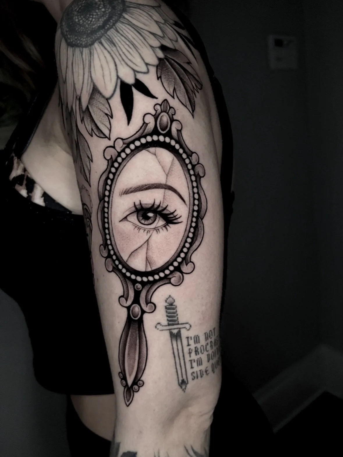 Dark ➕feminine 🖤 
Done @9lives.tattoo 
#tattoo #tattoos #femininetattoo #charlotte #charlottetattoo