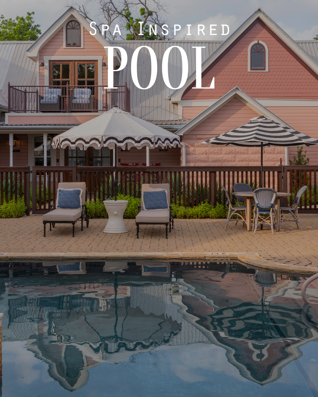 Spa inspired pool at unique and historic Fredericksburg, Texas boutique hotel
