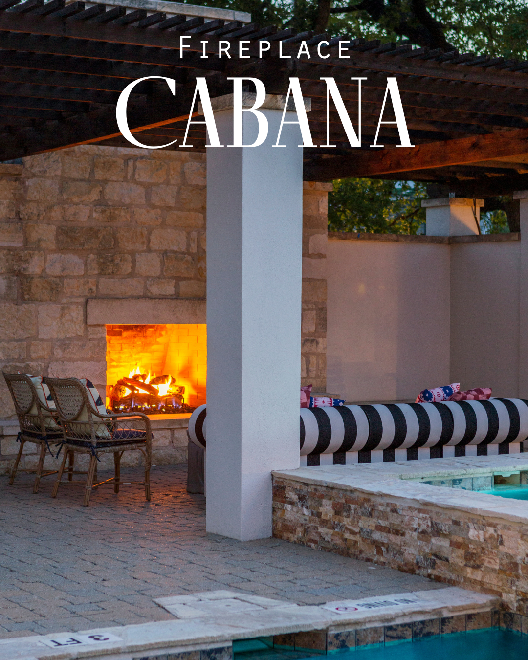 Cozy fireplace cabana and pool getaway in Fredericksburg, Texas