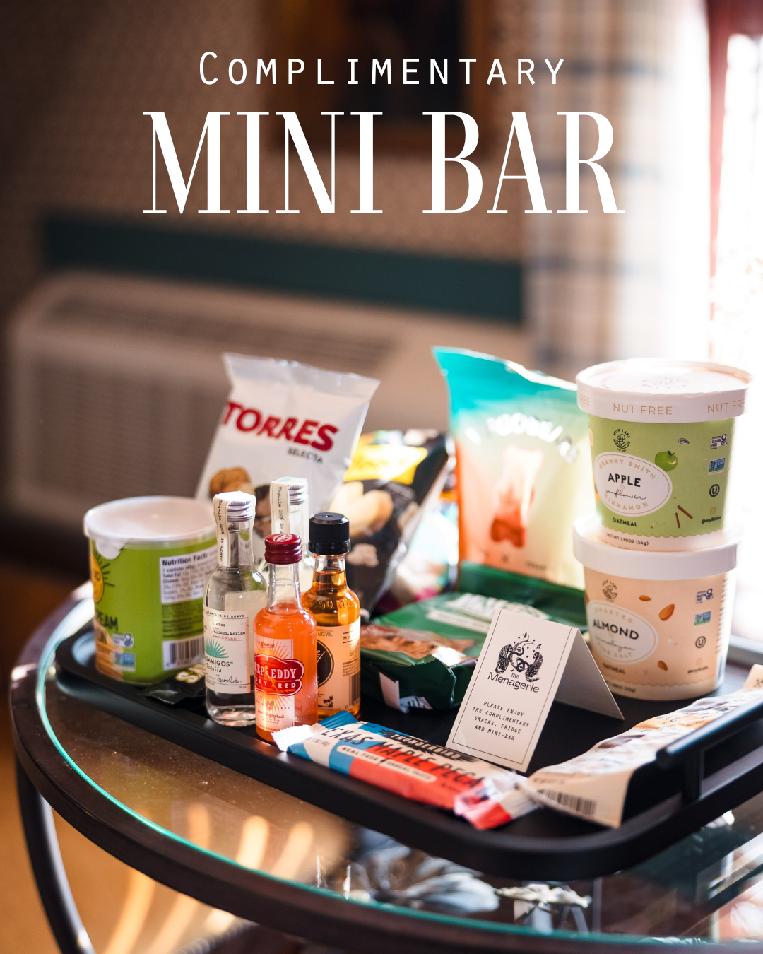 Complimentary treats and mini bar at luxurious and historic hill country retreat