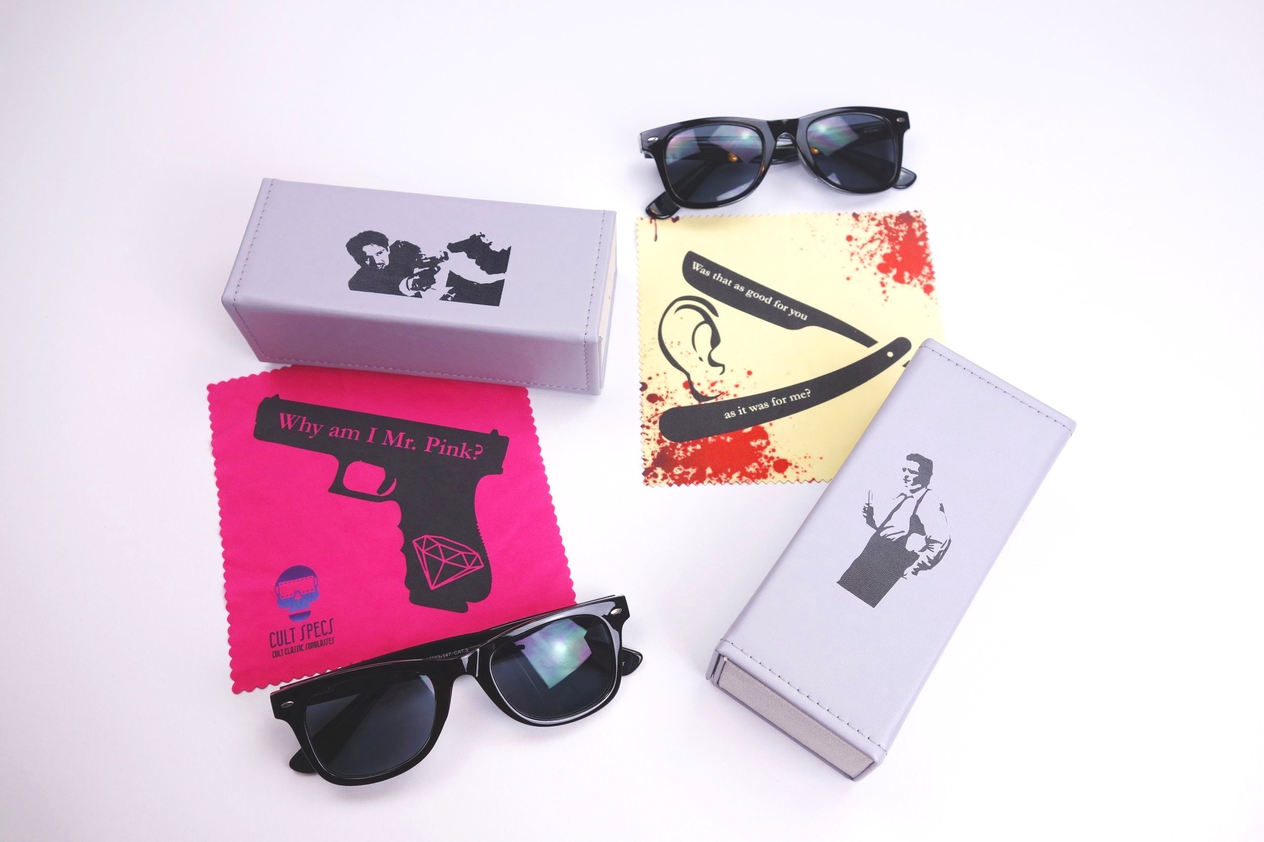 reservoir dogs, mr. blonde, mr. pink, black sunglasses, square frame, square sunglasses, classic sunglasses, why am I Mr. Pink, blonde, pink, sunglasses set, cult specs