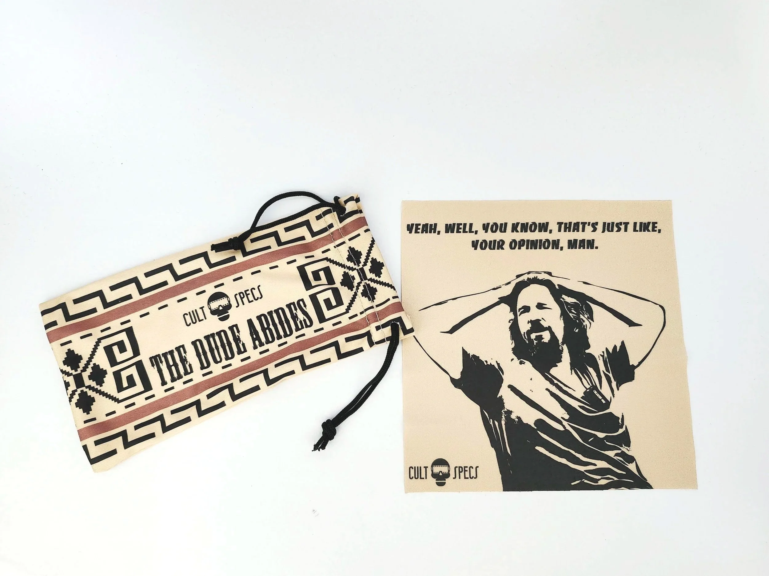 The Dude Sunglasses set, The Dude, The Big Lewbowski, The Dude Abides, Abide!, sunglasses, cleaning cloth, microfiber pouch, Cult Specs, Cult Classic Sunglasses.