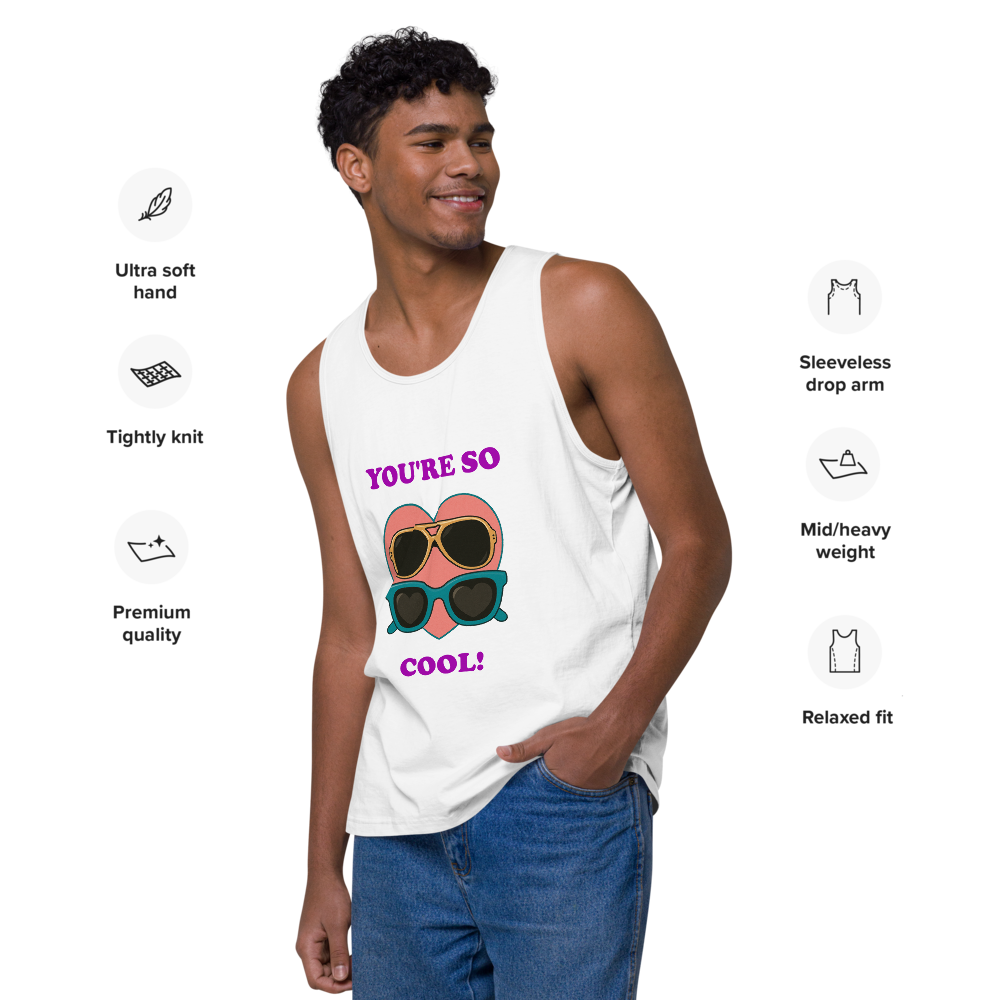 mens-premium-tank-top-white-left-front-69dabc1f7fdc6.png, YOU'RE SO COOL, TRUE ROMANCE, CLARENCE AND ALABAMA, TEE, TANK TOP
