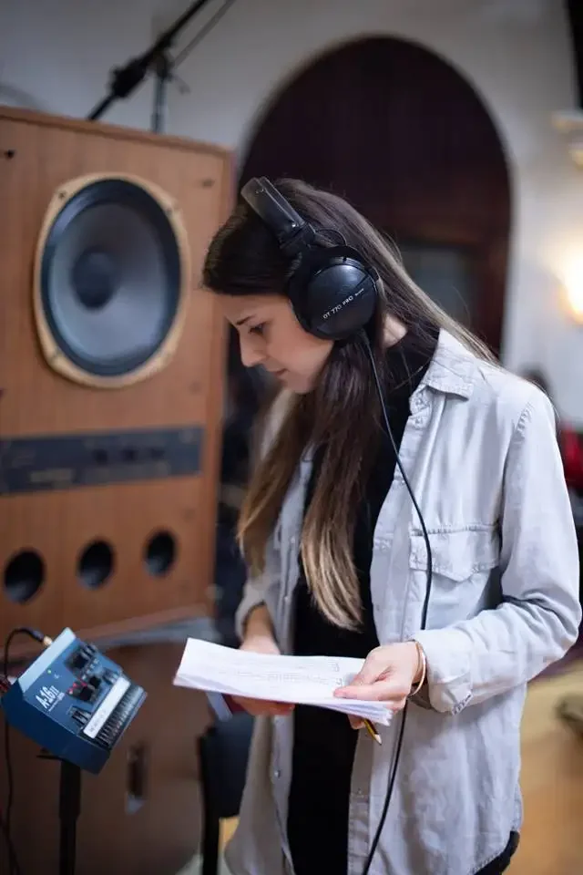 Homay Schmitz listens in to the recording at The Church Studios x IWD 2019 event