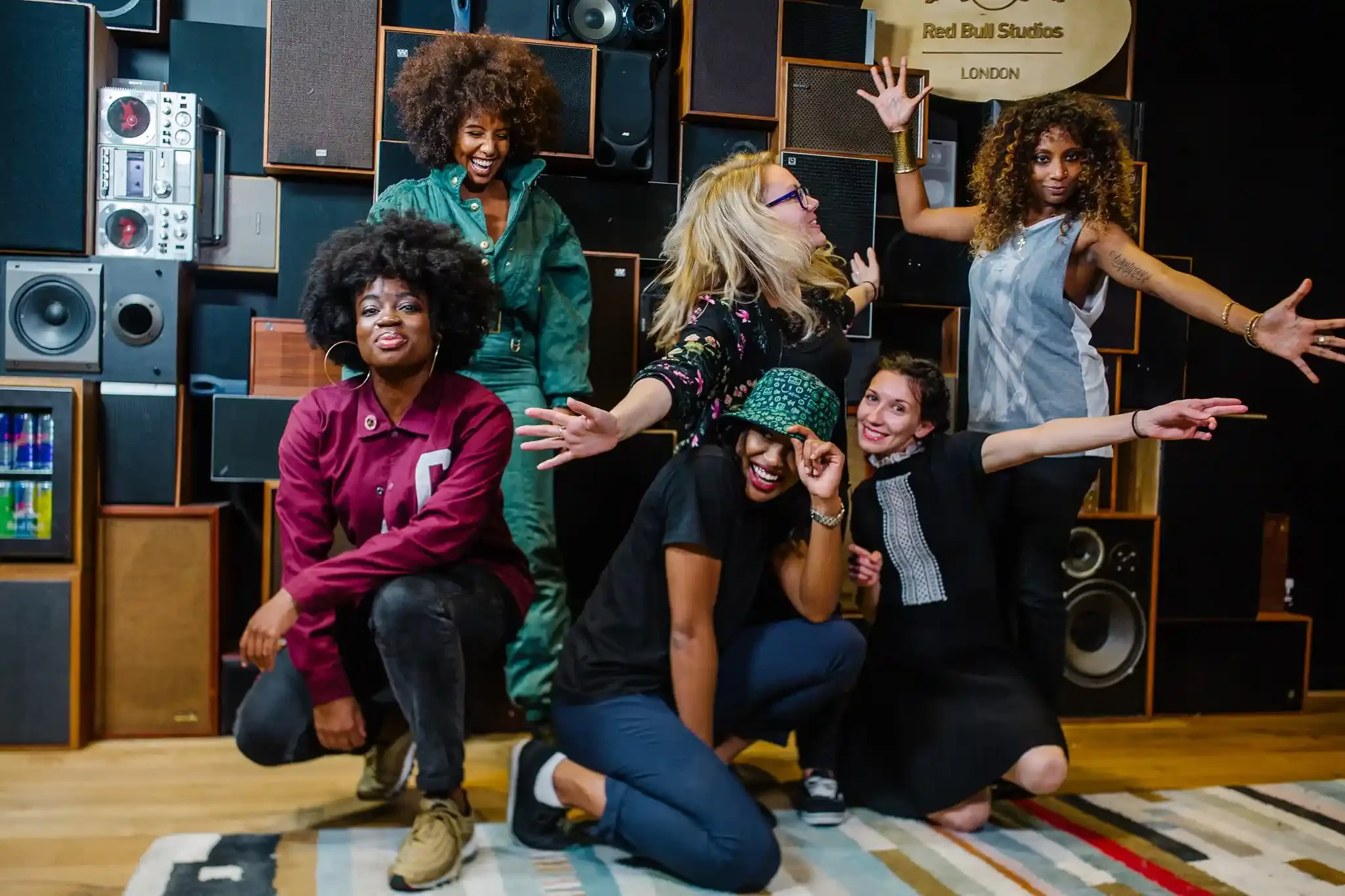 Clara Amfo, Katie Tavini, Hannah V and friend at a NormalNotNovelty event inside Red Bull Studios London