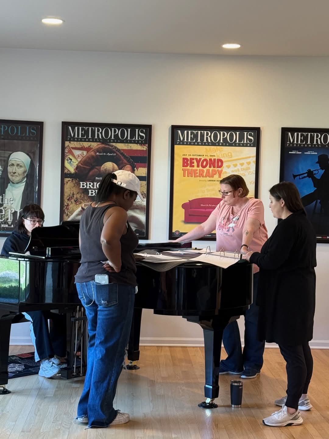 In rehearsal for 4 Chairs Theatre's Mother of All Cabarets Part 2 (with Abbi Perberg, Christine Pfenninger, and Kristine Stickney; April 27, 2025)