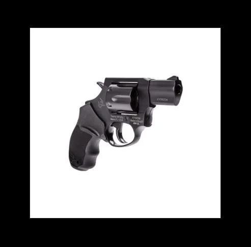 A black revolver handgun with a short barrel, displayed against a white background.