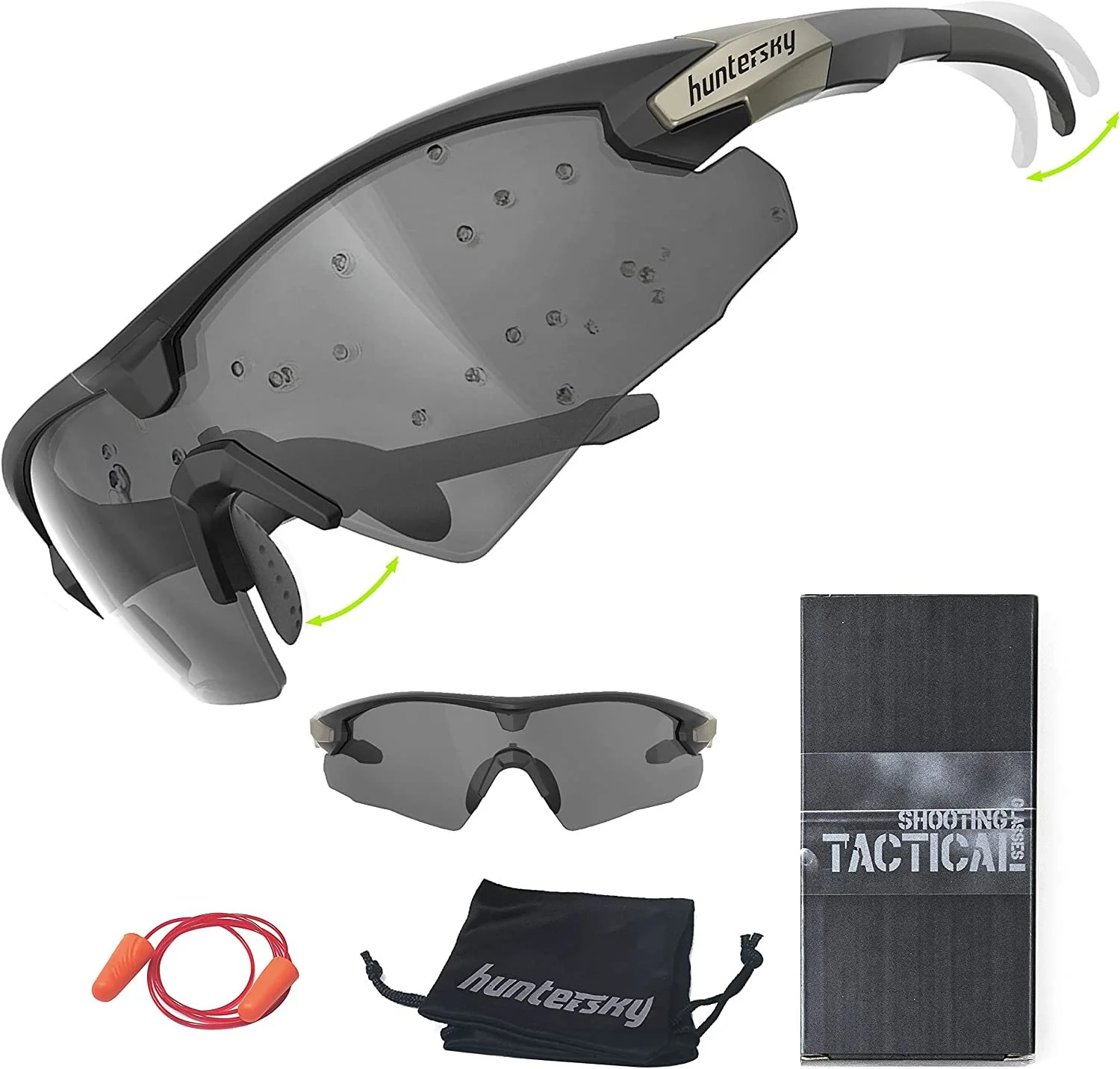 HTS HUNTERSKY S53 Occhiali Antiappannamento Balistici – ANSI Z87.1+, UV400, Naselli Regolabili, Per Tiro E Airsoft