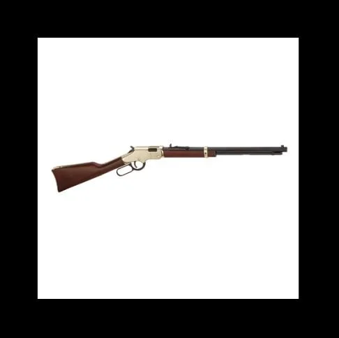 A lever-action rifle with a wooden stock, receiver, and a long barrel, set against a white background with a black border.