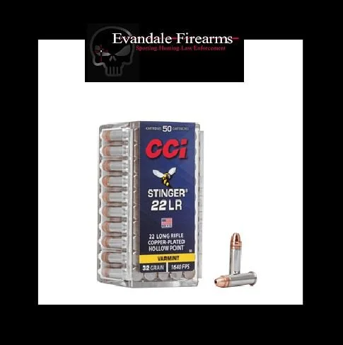 CCI Ammunition, Stinger, 22LR, 32 Grain, Gilded Lead Hollow Point, 50 Round Box