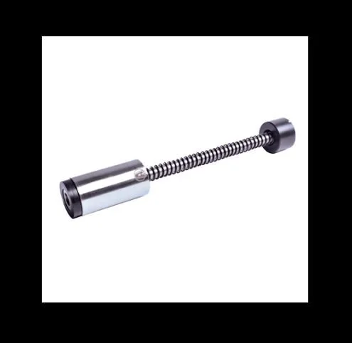 A metallic spring with cylindrical ends and a long threaded rod connecting them.