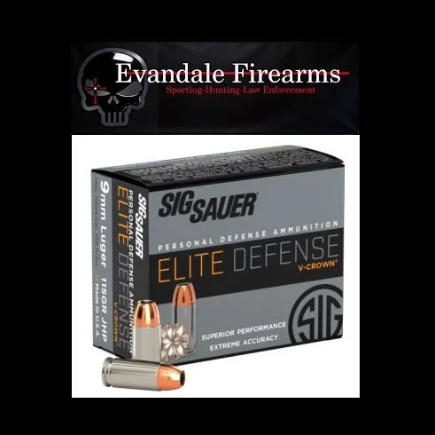 Sig Sauer, Elite Defense V-Crown, 9MM, 115 Grain, Jacketed Hollow Point, 20 Round Box