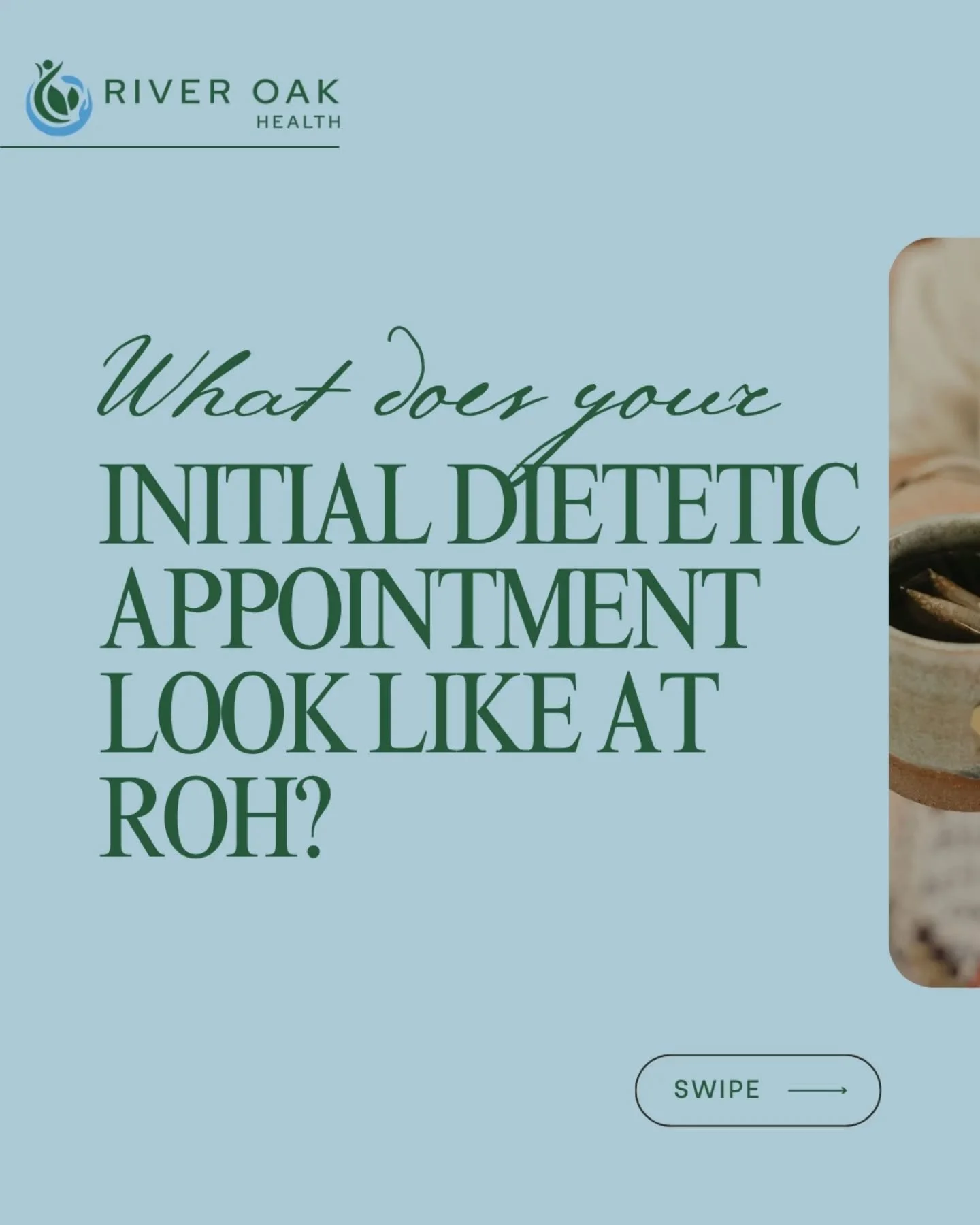 💚 what does an initial appointment with a dietitian look like at River Oak Health?

💙 It's less about food and more about you! 

.

.

.

.

.

.

.

.

.

.

#riveroakhealth #clinic #dietetics #dietician #initialappointment #listening #collaborati