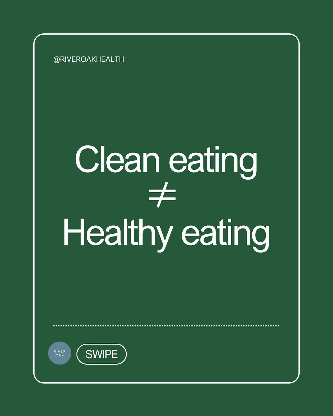 Why clean eating does not equal healthy eating 

#riveroakhealth #raves #haes #cleaneating #healthyeating #psychology #dietitian #clinic #food #mind #body #edrecovery #nutritionfacts #balancedeating