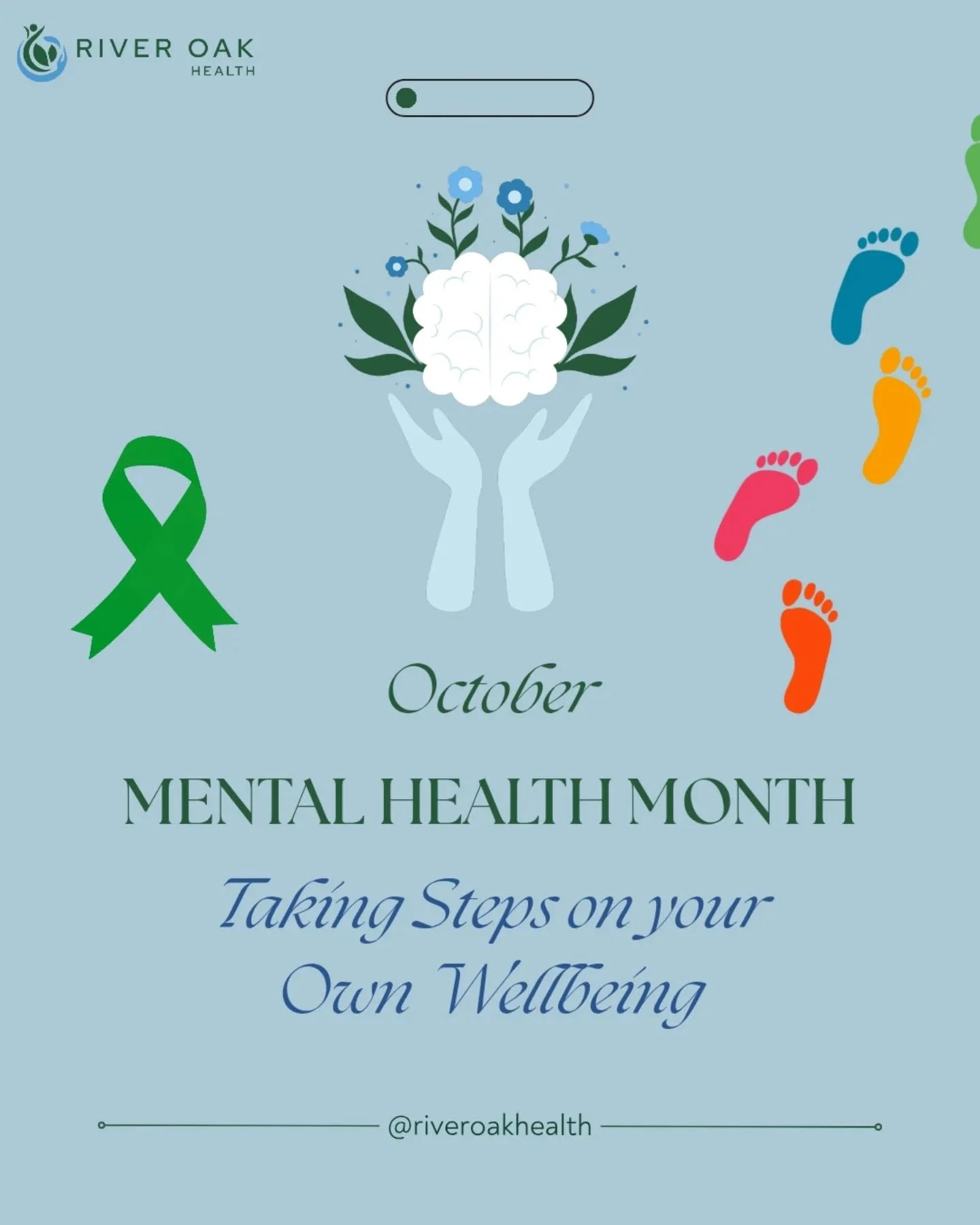 💚 October is Mental Health Month, with this year's theme being Taking Steps on your Own Wellbeing 💙

.

.

.

.

.

.

.

.

.

.

.

.

.

.

.

.

.

#riveroakhealth #food #mind #body #edrecovery #raves #haes #mentalhealthmonth #october #psycholo