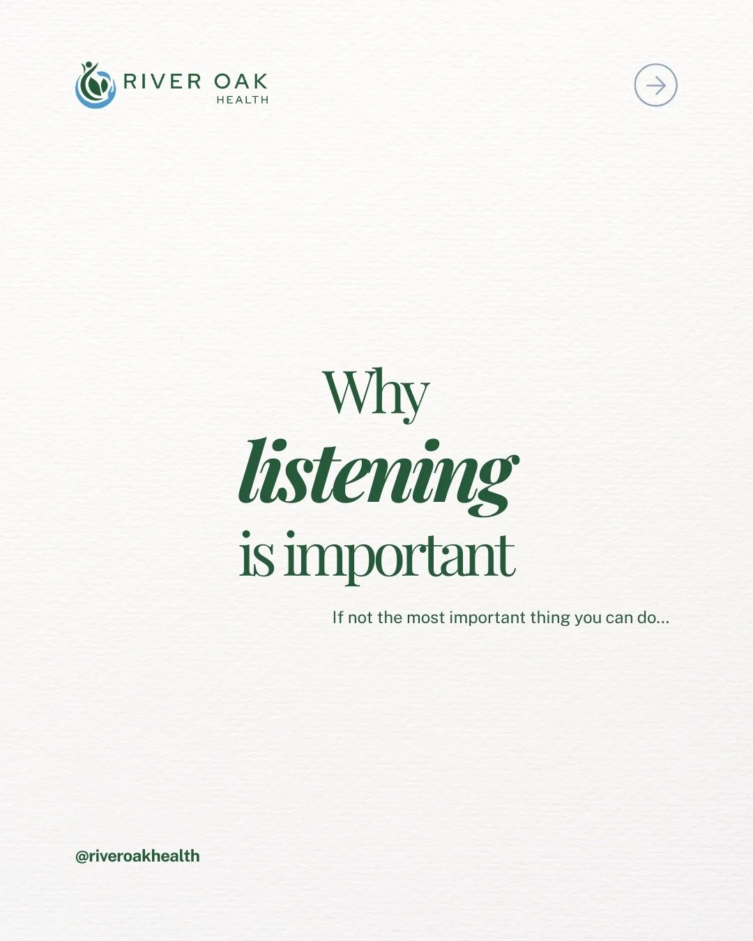 Sometimes the most powerful thing you can say is &ldquo;I&rsquo;m here. I&rsquo;m listening.&rdquo; 💚💙
.
.
.
.
.
#riveroakhealth #psychology #dietitian #RAVES #HAES #eatingdisorderrecovery #listening