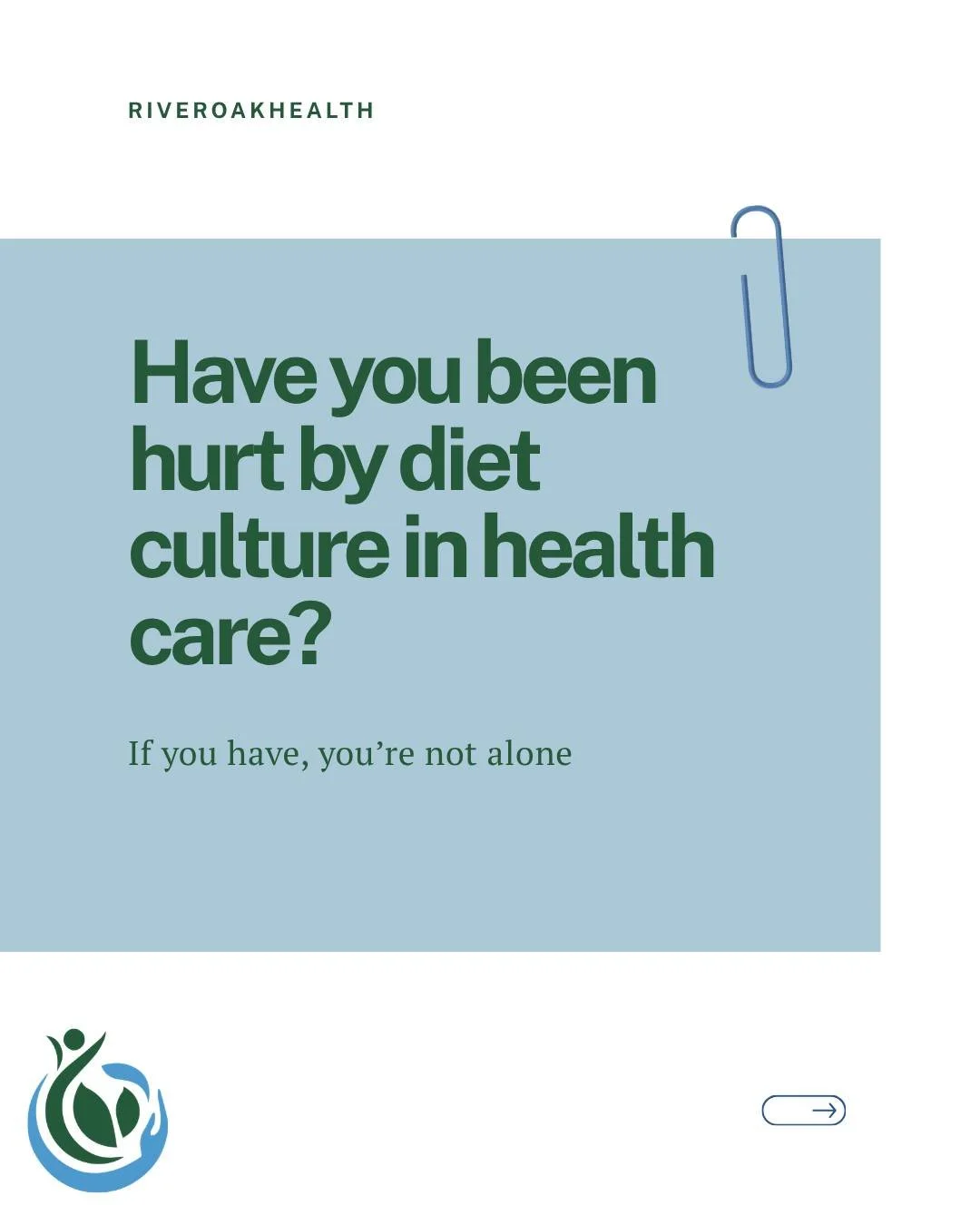 Have you ever found diet culture notions to sneak into health care? 💙💚
.
.
.
.
.
.
.
.
#riveroakhealth #RAVES #HAES #antidiet #psychology #dietitian #eatingdisorderrecovery #dietculture #support #edrecoverysupport