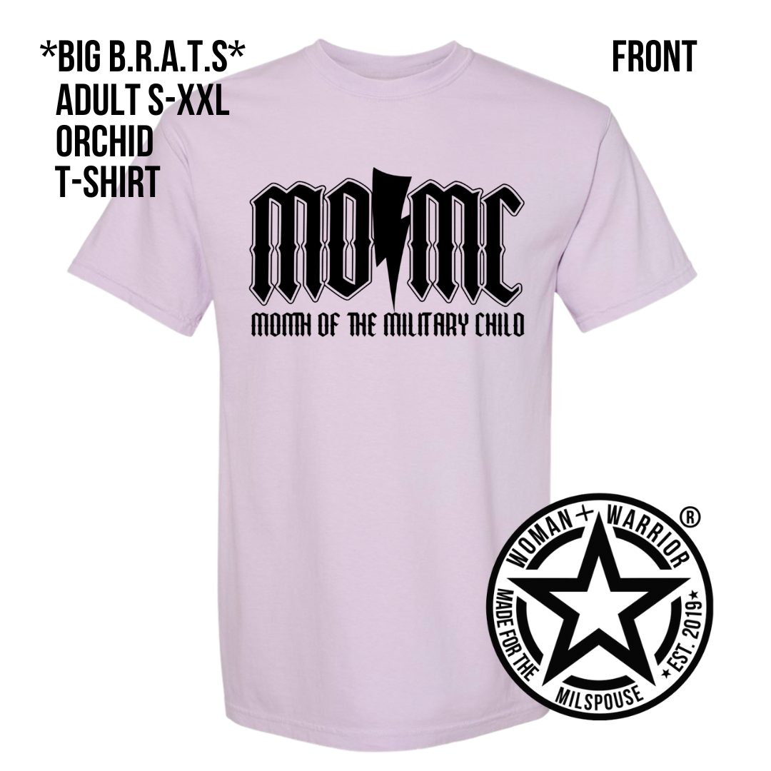 ORCHID MOMC ROCKS MONTH OF THE MILITARY CHILD PURPLE UP MOMC SHIRTS