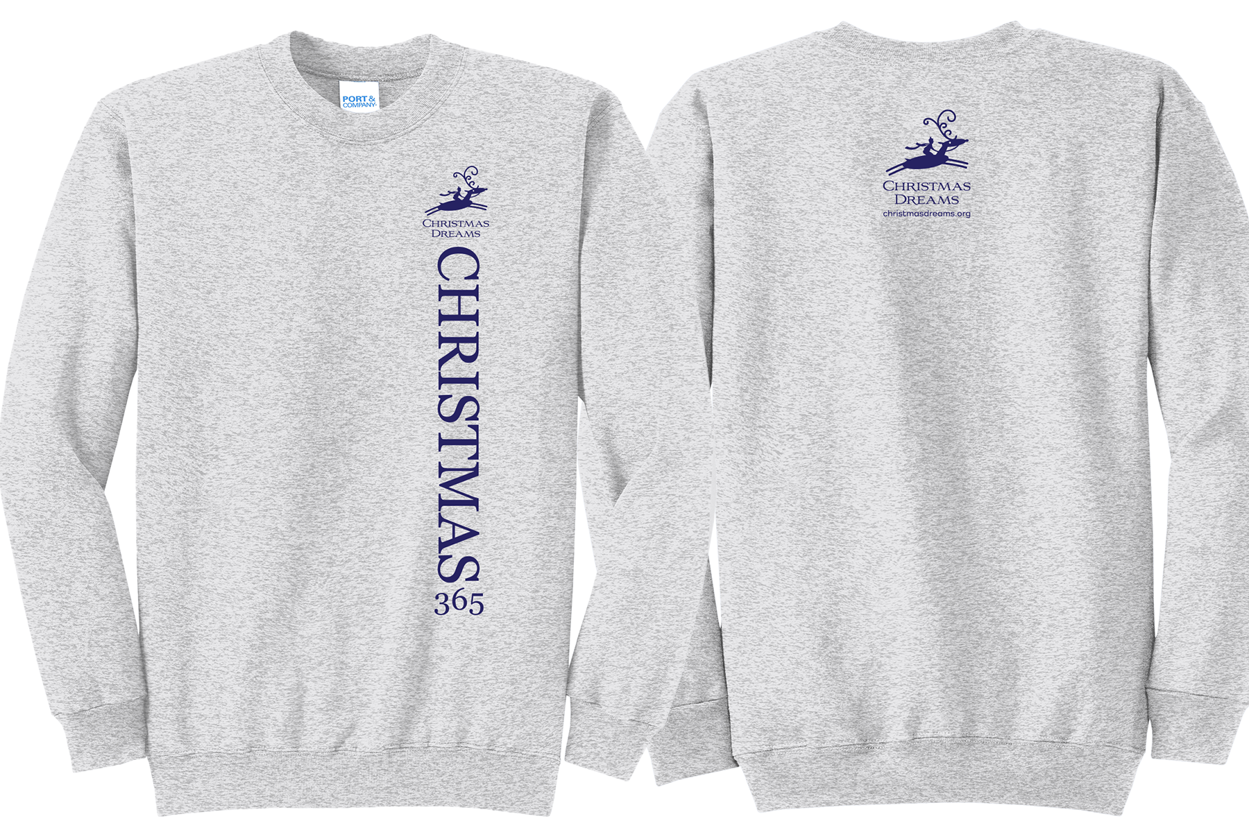 Christmas Dreams - Vertical Logo - Gray Sweat - Front and Back.png