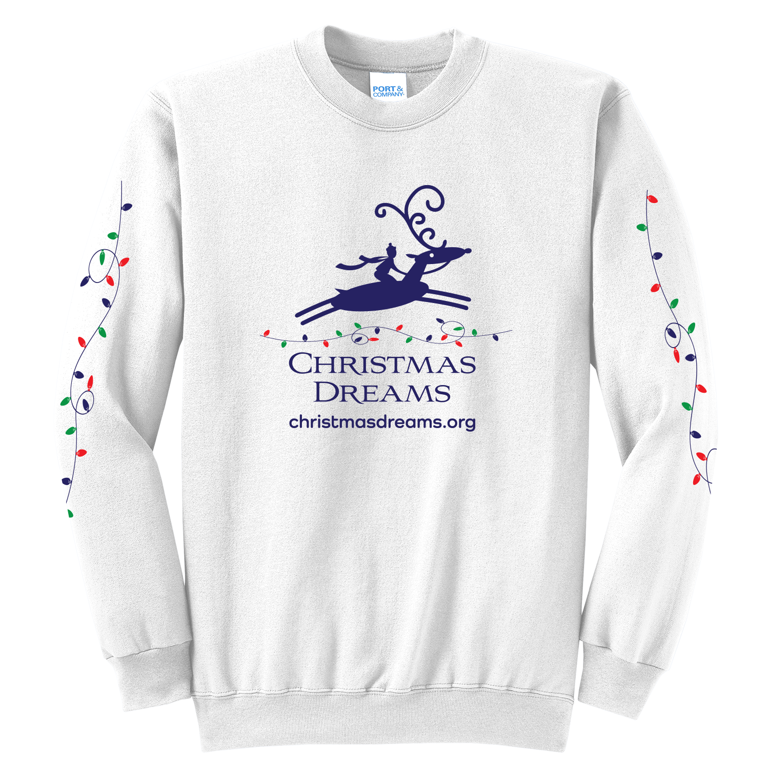 Christmas Dreams - Light Logo - White Crew - Front.png